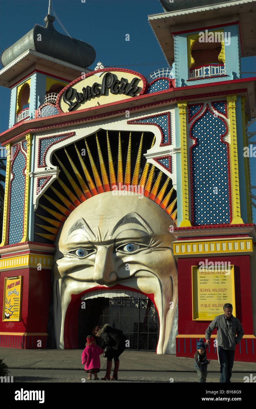 Signor Luna, il gateway per il Luna Park, St Kilda, Melbourne Foto Stock