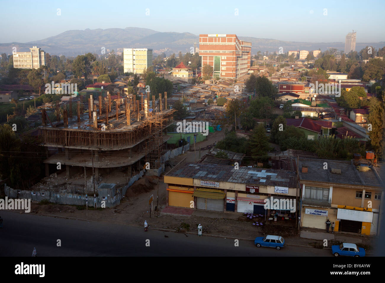 Alba luce su Addis Abeba la periferia sud Foto Stock