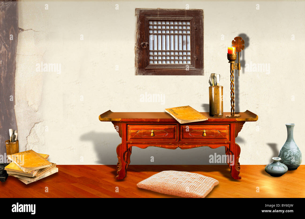 Illustrazione di interni in coreano casa tradizionale Foto Stock