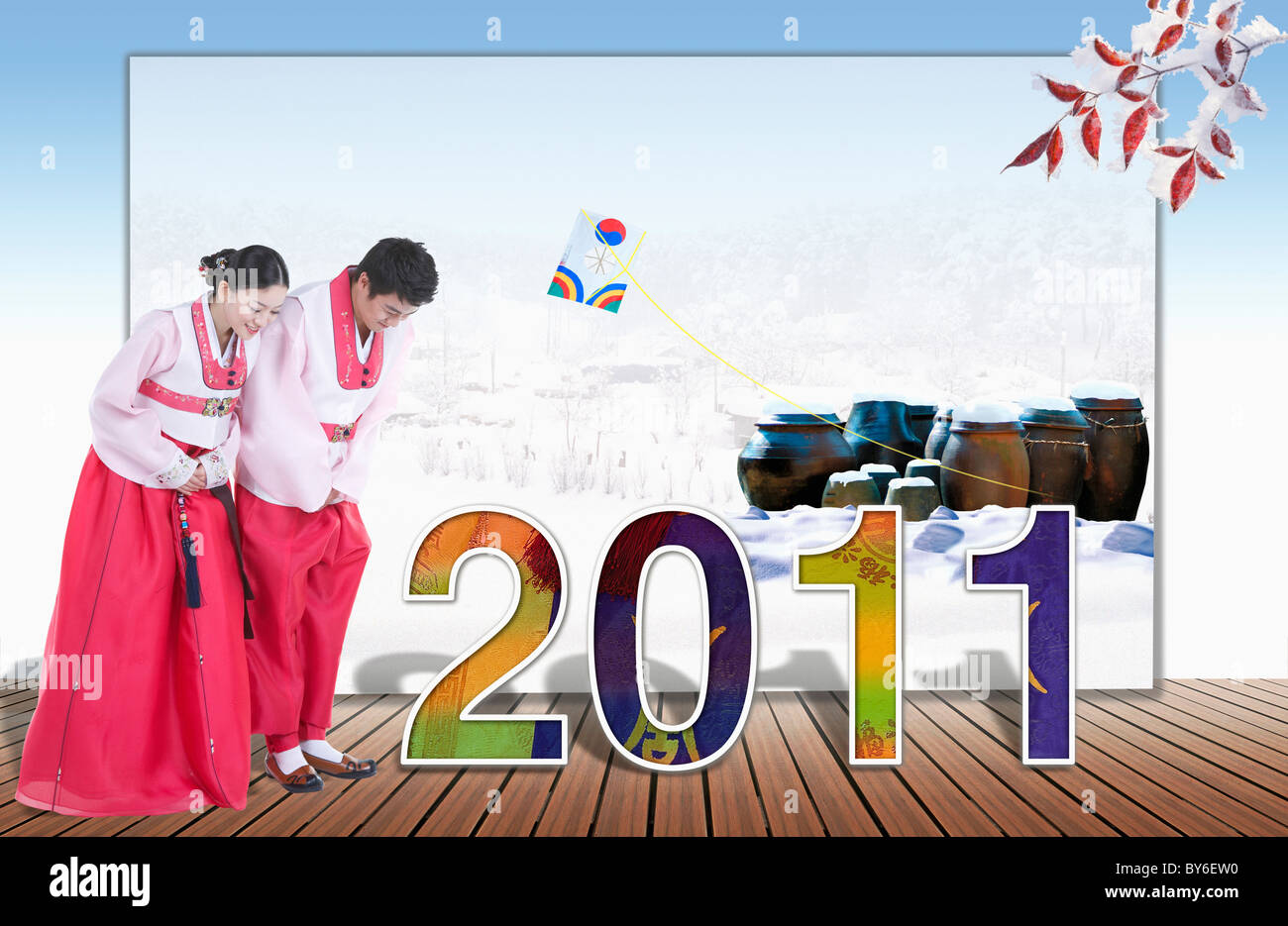 Il nuovo anno lunare del giorno saluti Foto Stock