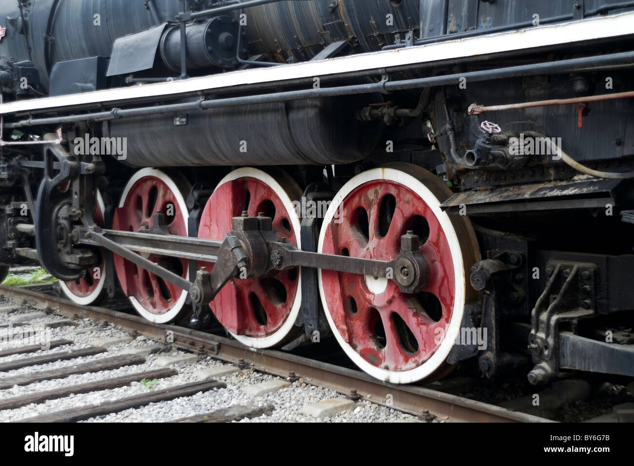 Vecchia locomotiva a vapore ruota e aste Foto Stock