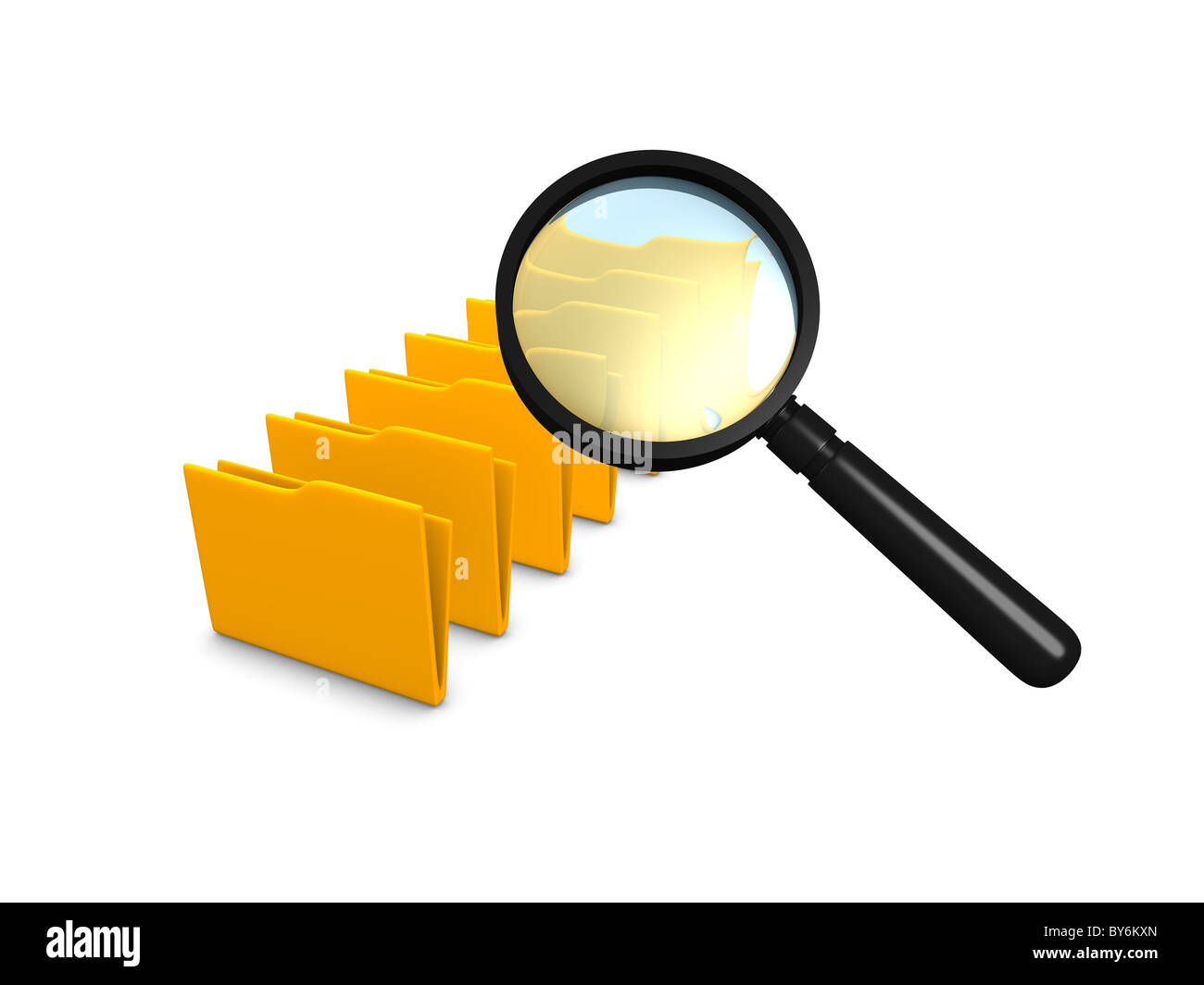 Concetto grafico; scansione delle cartelle, isolato su sfondo bianco. Foto Stock