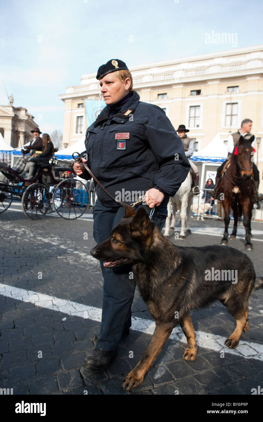 Polizia unità cane Roma Italia parade nella strada vicino a Città del Vaticano Foto Stock