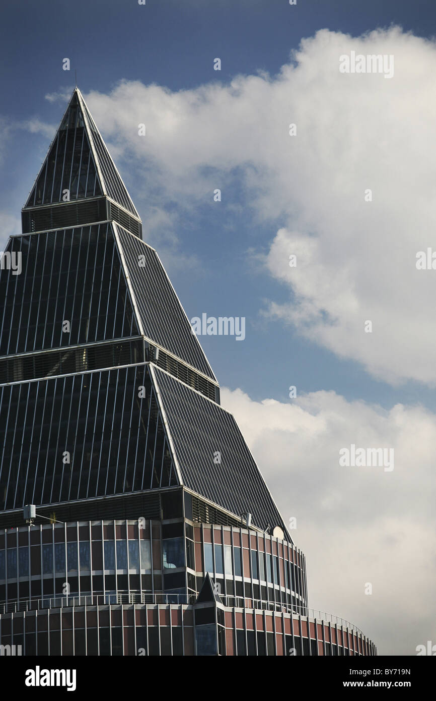 Messeturm, architetto Helmut Jahn, Frankfurt am Main, Hesse, Germania Foto Stock