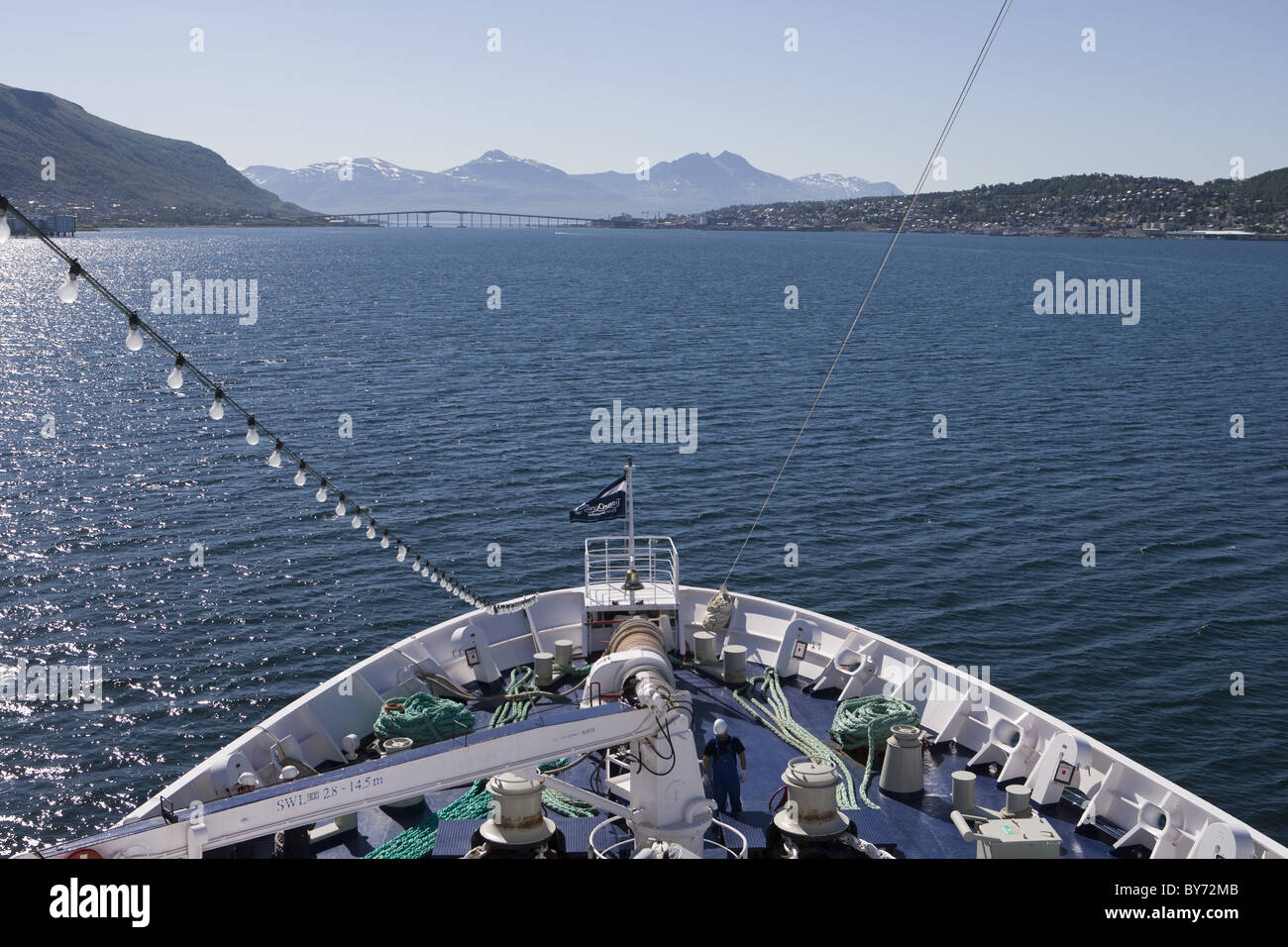 Prua di Cruiseship MS Astor, nei pressi di Tromso, Troms, Norvegia, Europa Foto Stock