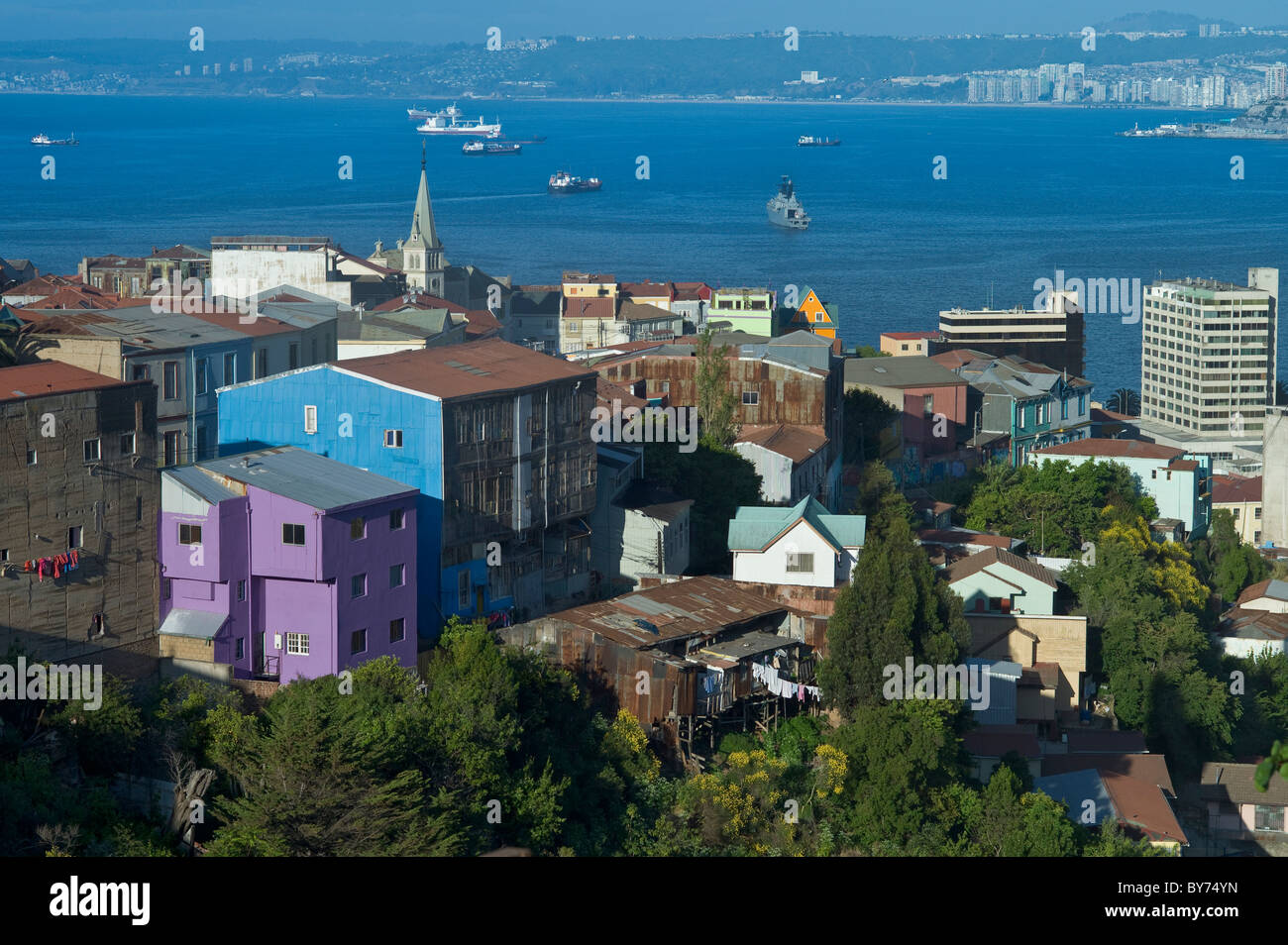 Valparaiso, in Cile con Harbour Foto Stock