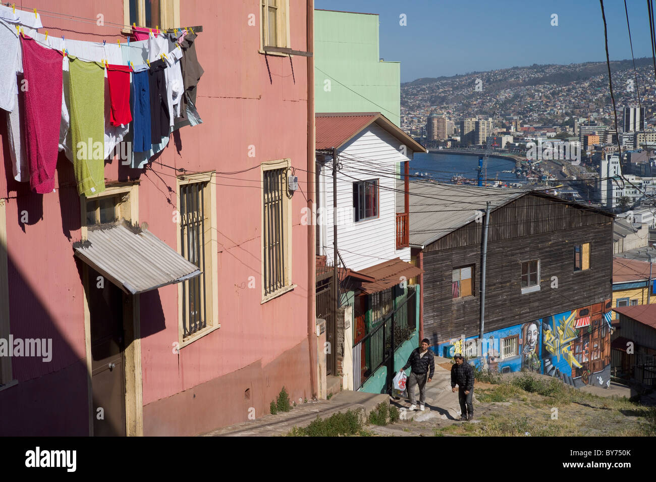 Il vecchio quartiere di Valparaiso, Cile Foto Stock