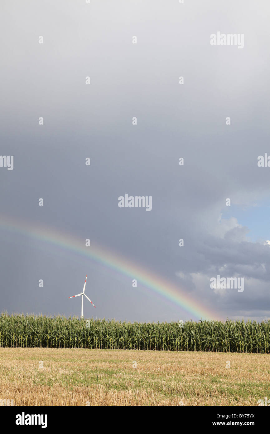 Turbina eolica, Biebelried, bassa Franconia, Baviera, Germania Foto Stock
