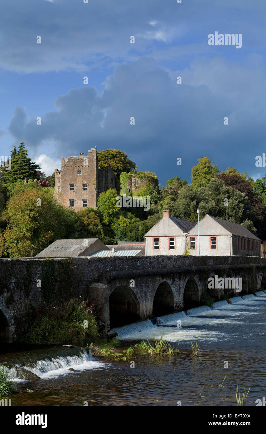 Castello costruito dal Re Giovanni nel 1186 a guardia del fiume che attraversa e 15 Arch ponte sul fiume Suir, Ardfinnan, nella contea di Tipperary, Irlanda Foto Stock