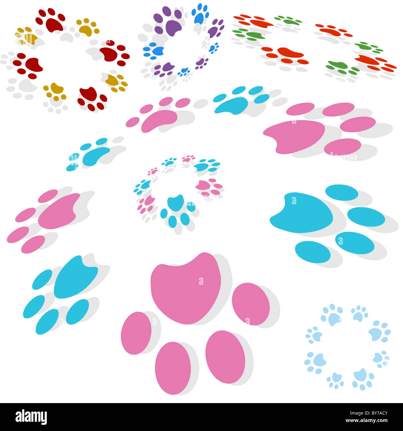 Paw print cerchia isolata su uno sfondo bianco. Foto Stock