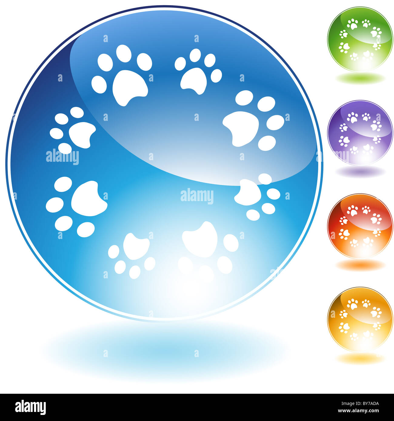 Paw cristallo stampa isolato su uno sfondo bianco. Foto Stock