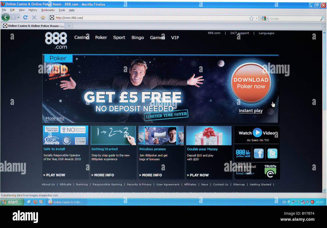 Full Screen shot di 888.com home page online poker scommesse pagina web Foto Stock