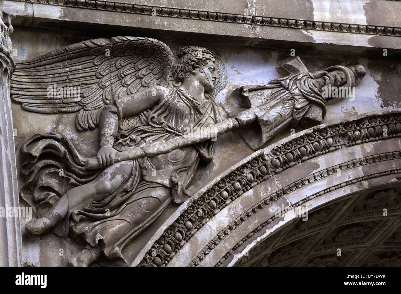 La pietra, Angelo, Septemus Arch, Roma, Italia Foto Stock