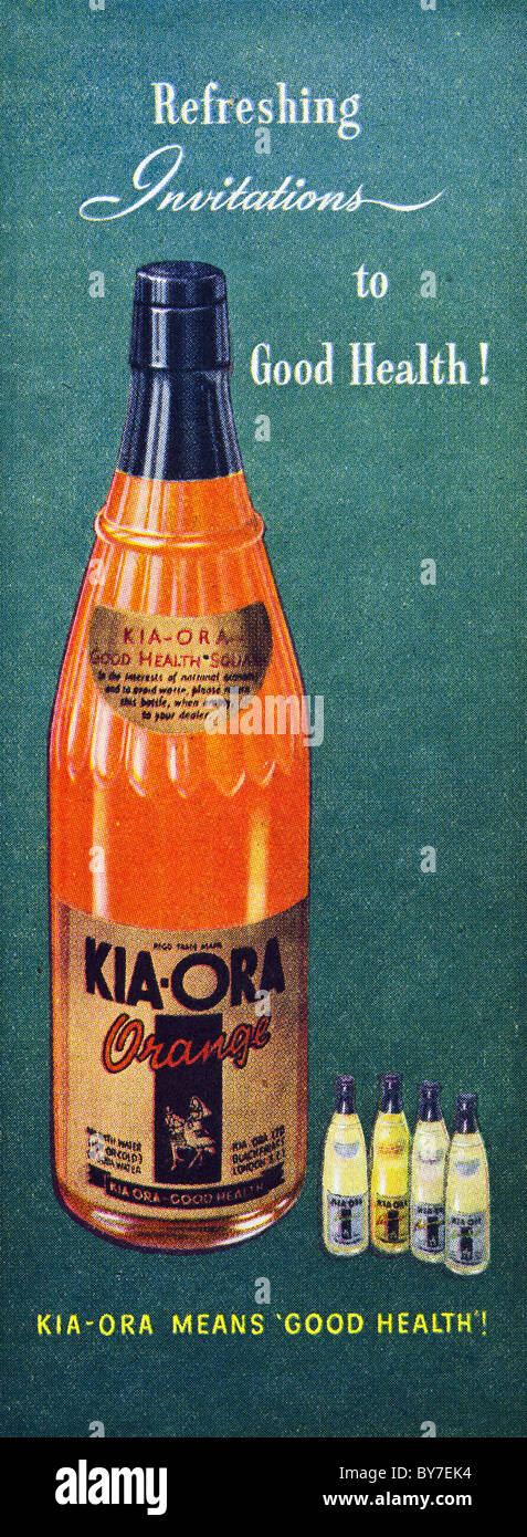 1940s pubblicità per KIA-ORA orange squash in rivista femminile Foto Stock