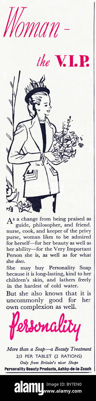 La personalità di sapone trattamento di bellezza annuncio nella rivista femminile negli anni quaranta annuncio Foto Stock