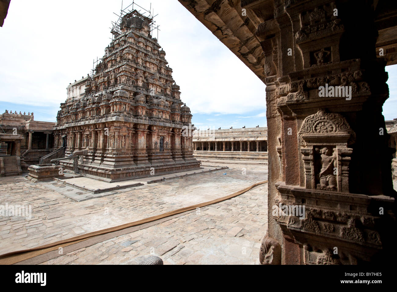Tempio Airavatesvara è situato nella città di Darasuram nei pressi di Kumbakonam in Tamil Nadu.Questo tempio,costruito da Rajaraja Chola II. Foto Stock