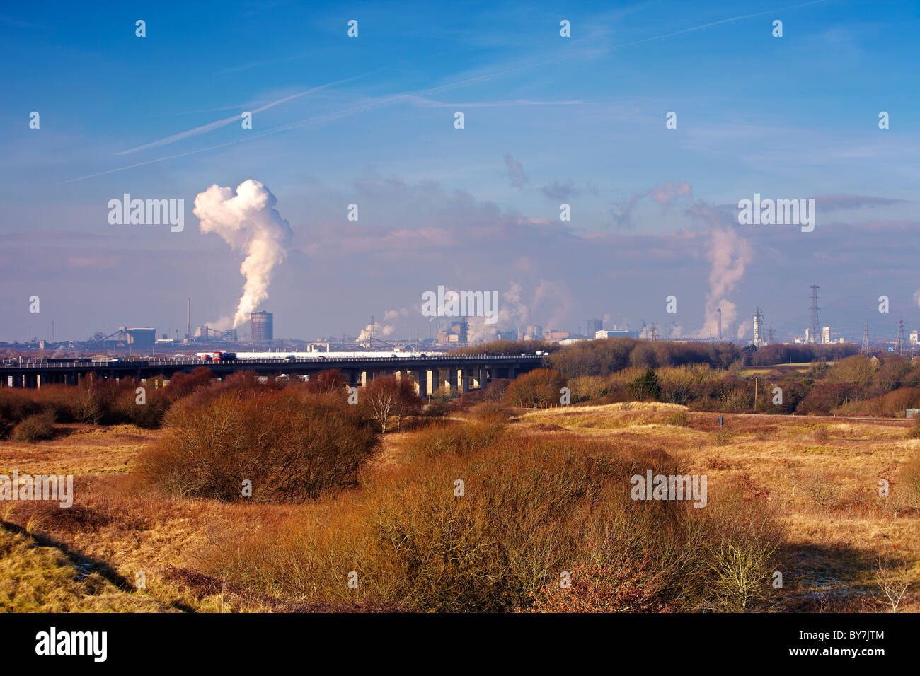 Inquinamento proveniente dalle acciaierie Corus, Port Talbot, Wales, Regno Unito Foto Stock