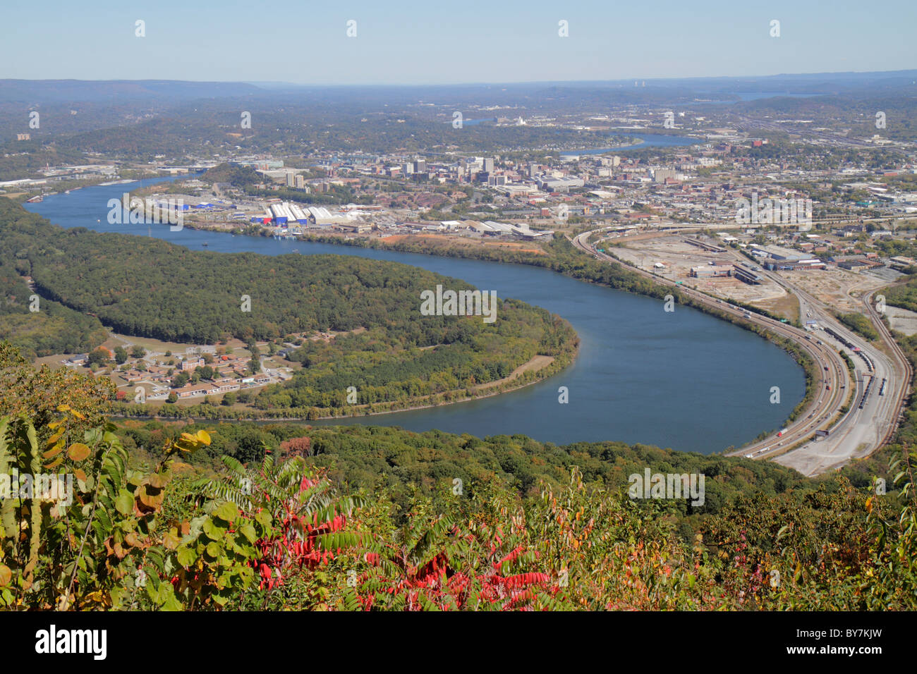 Tennessee Chattanooga, Lookout Mountain, Point Park, National Military Park, Civil War Battleground, fiume Tennessee, vista panoramica, vista aerea dall'alto fr Foto Stock