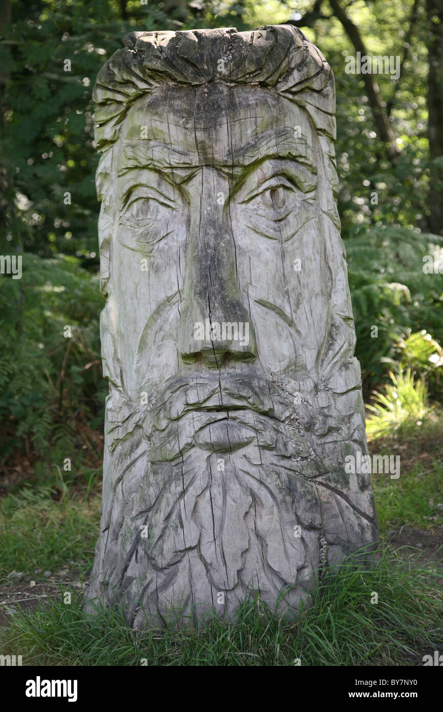 Una scultura in legno scolpito in un ceppo di albero Foto Stock