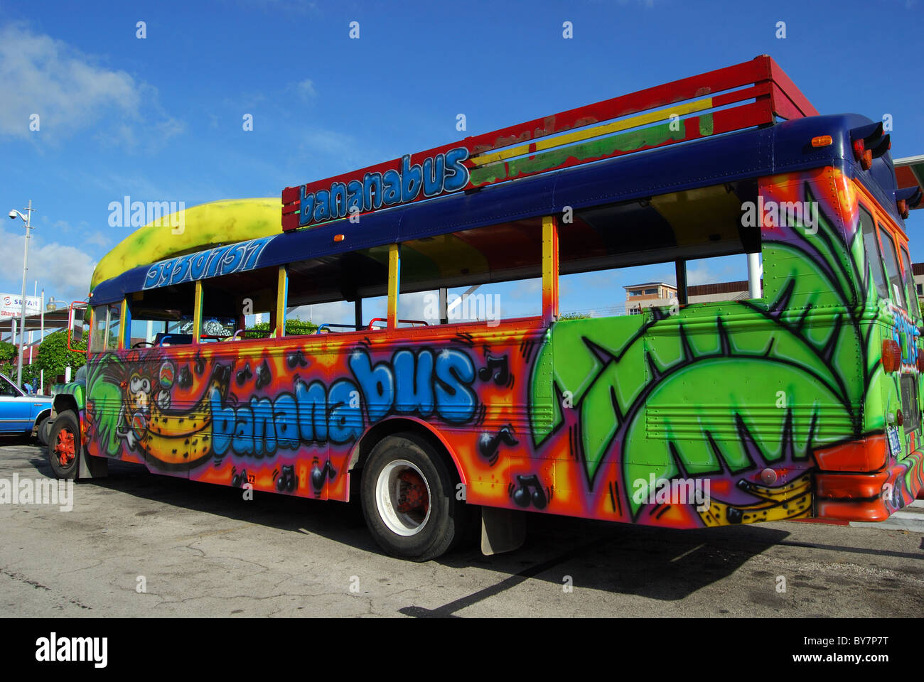 Bus di banana, Oranjestad, Aruba, olandese Antiles, dei Caraibi. Foto Stock