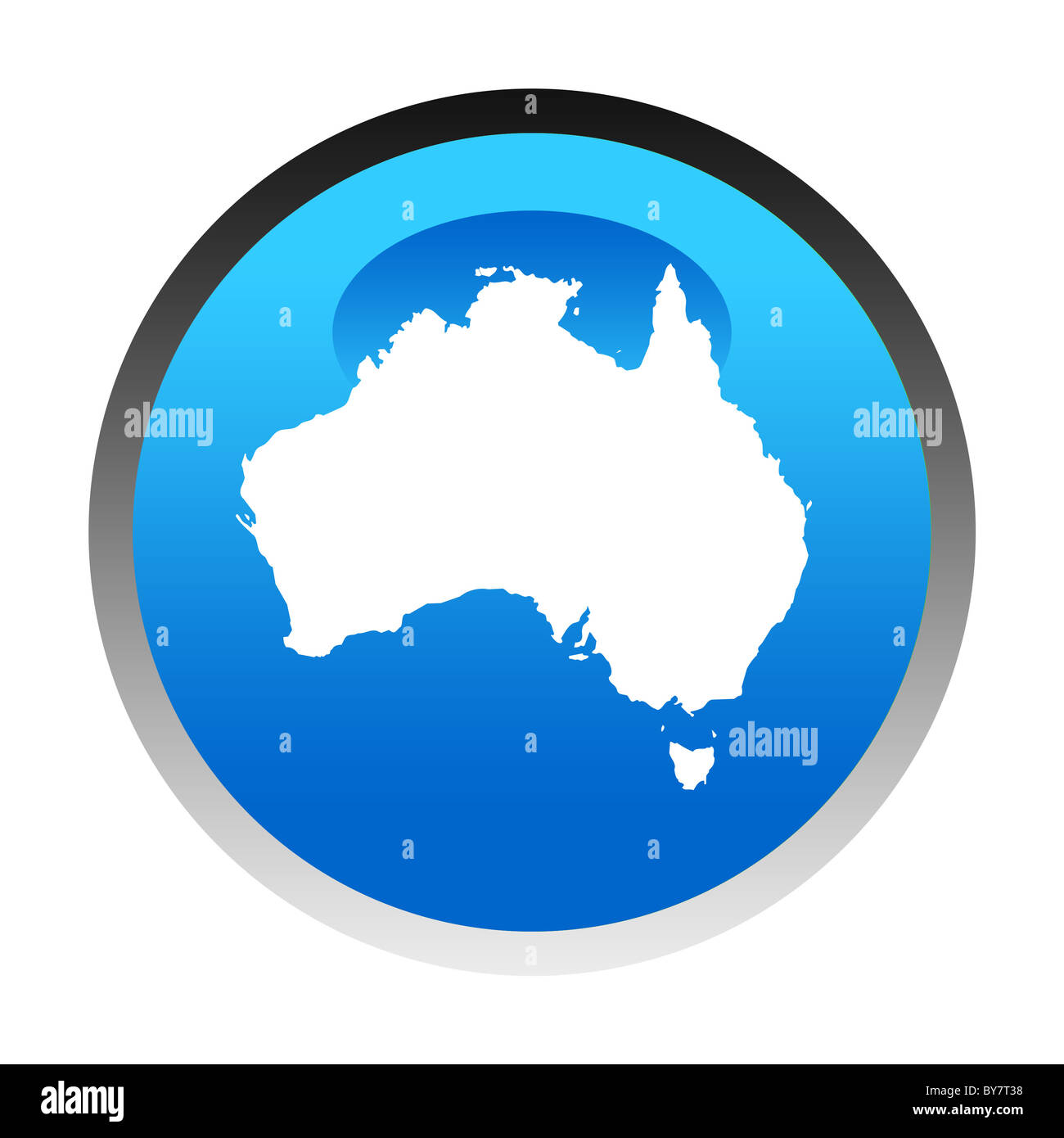 Australia mappa blu pulsante circolare isolati su sfondo bianco. Foto Stock