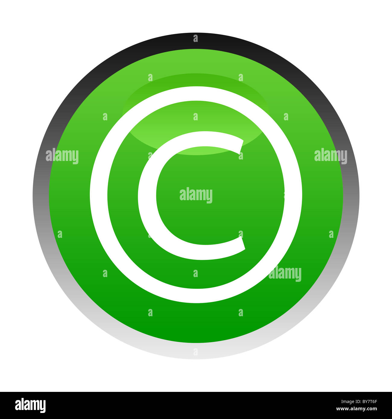 Verde pulsante copyright isolato su sfondo bianco. Foto Stock