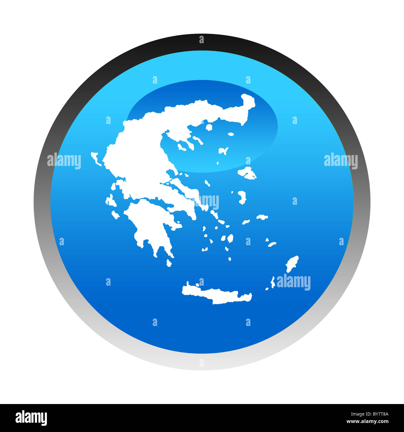 Mappa di Grecia blu pulsante circolare isolati su sfondo bianco. Foto Stock