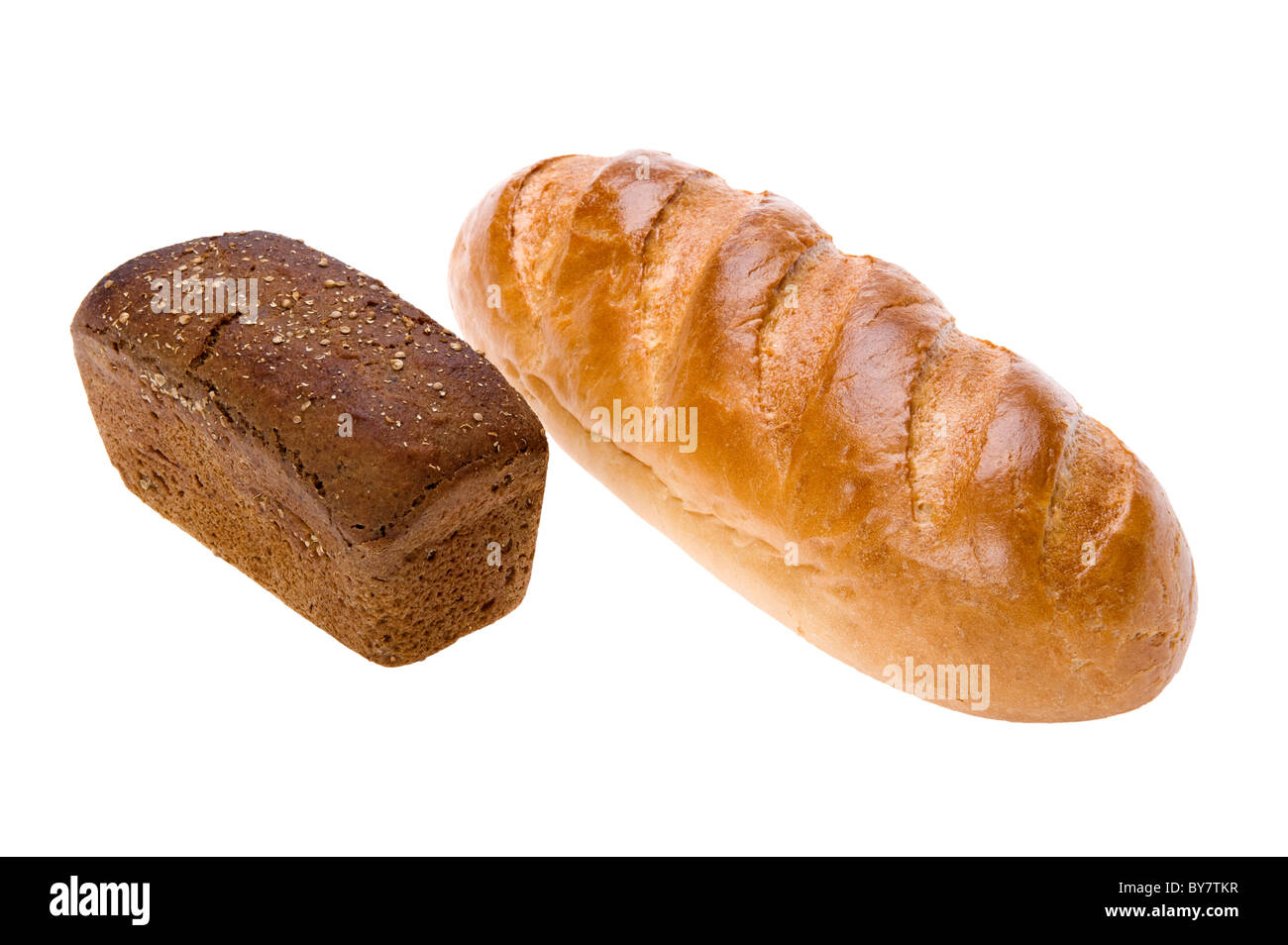 Oggetto su bianco - bianco alimentare e broun pane Foto Stock