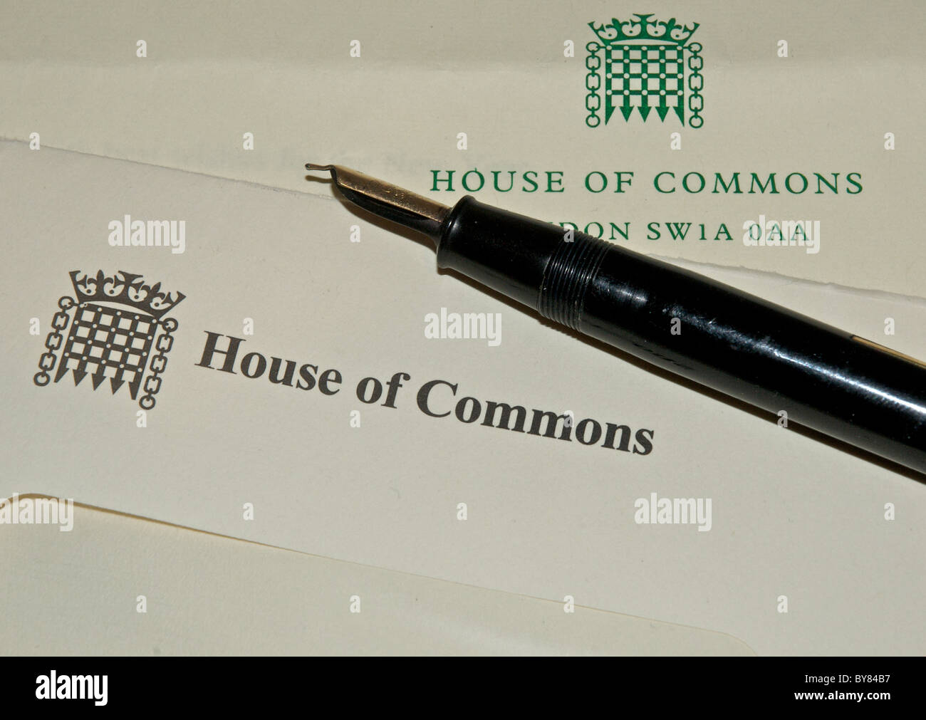 House of Commons stationery, carta intestata e busta. Foto Stock