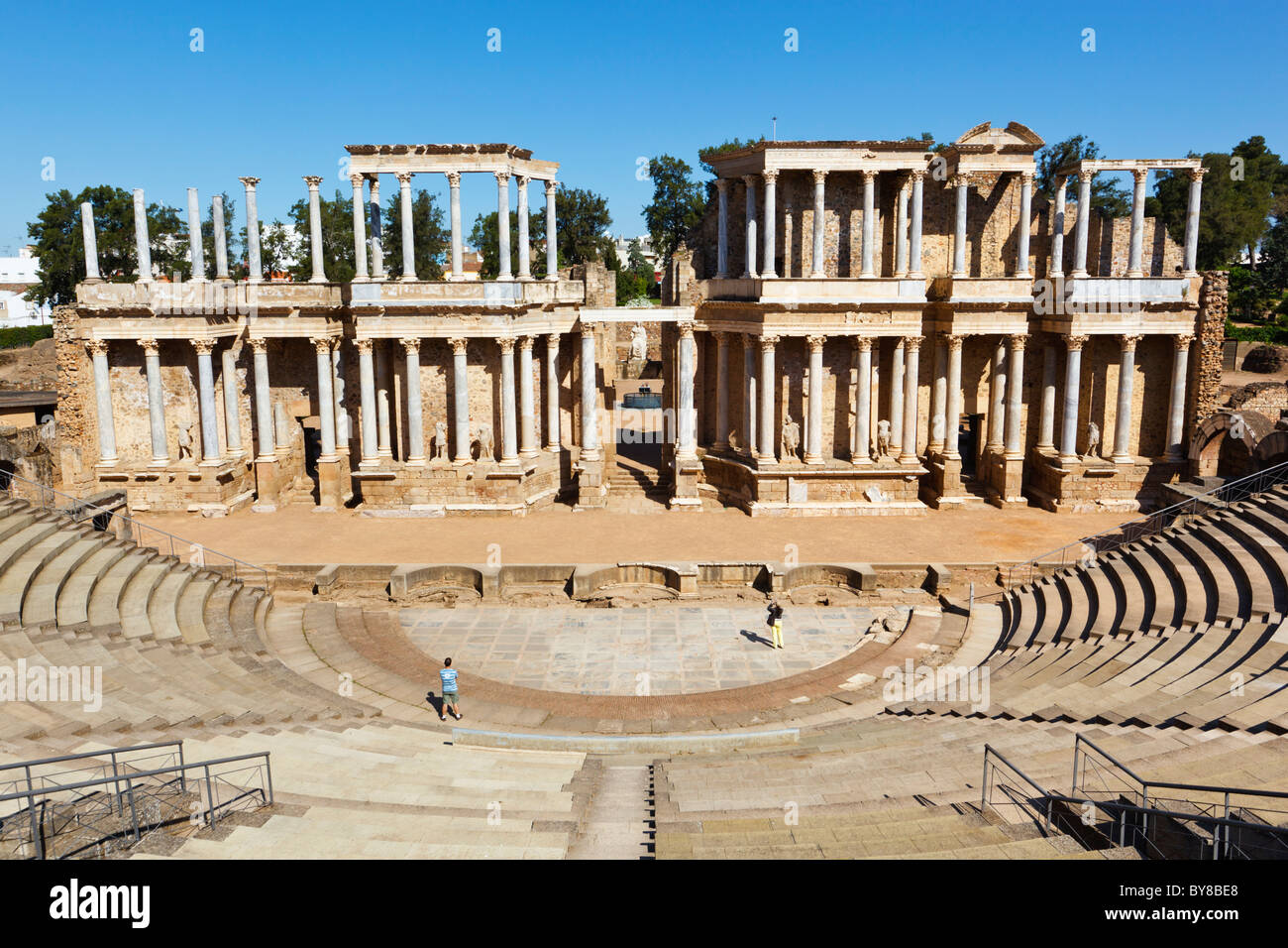 Merida, provincia di Badajoz, Spagna. Il teatro romano costruito nel I secolo A.C. Foto Stock