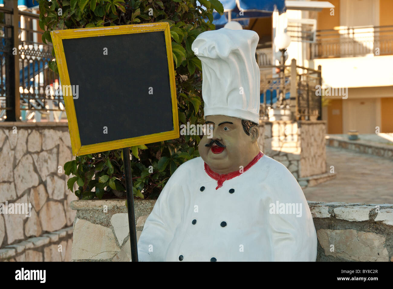 Speciale di oggi menu vuoto bordo con Chef in fibra di vetro Foto Stock