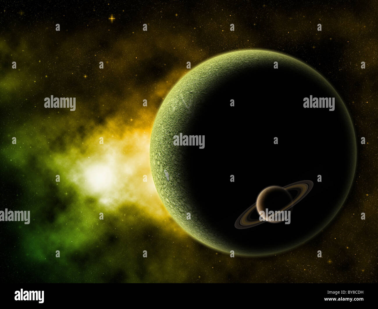 Illustrazione della fantastica scena di spazio Foto Stock