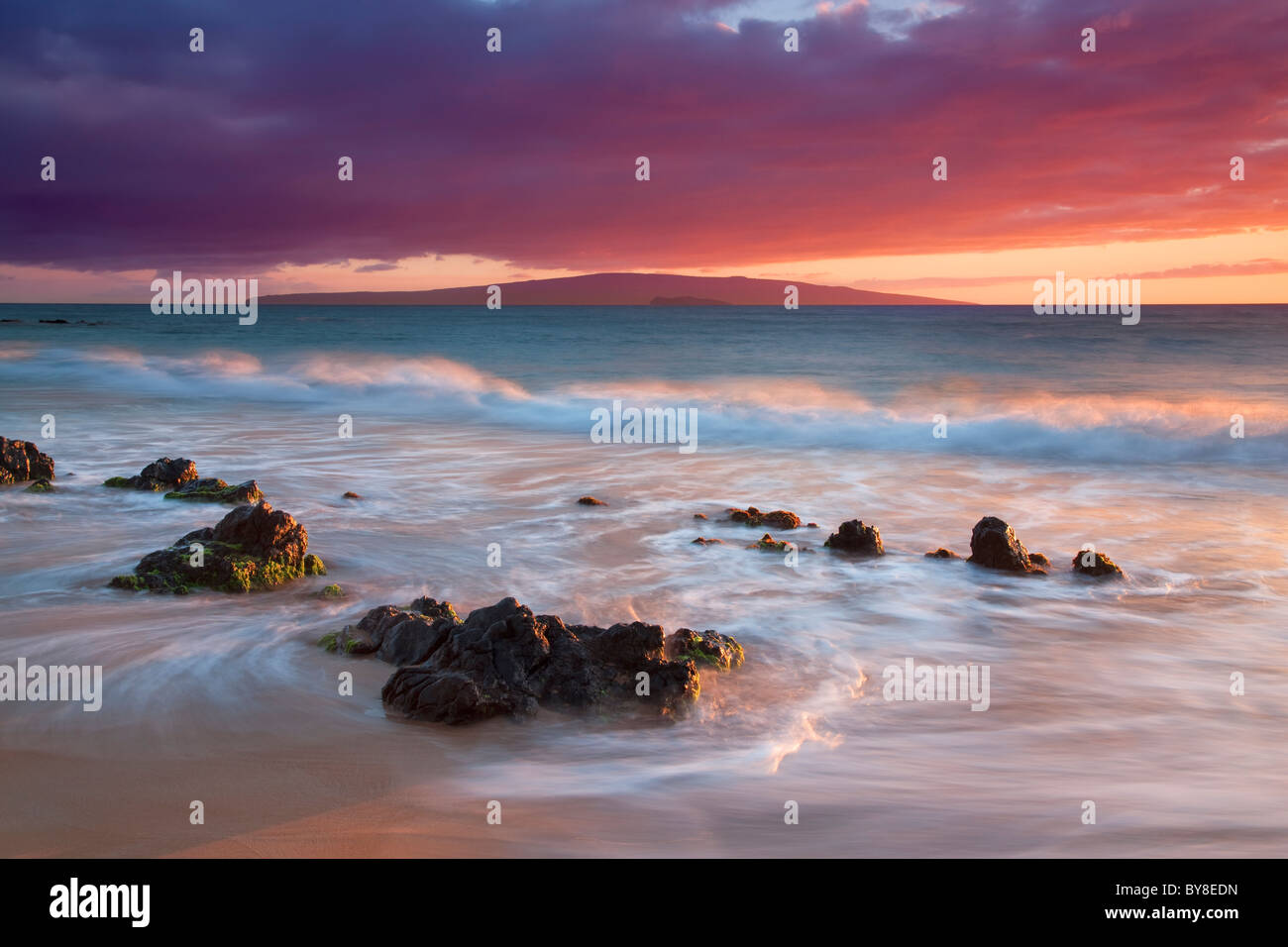 Tramonto a spiaggia di Wailea. Maui, Hawaii Foto Stock