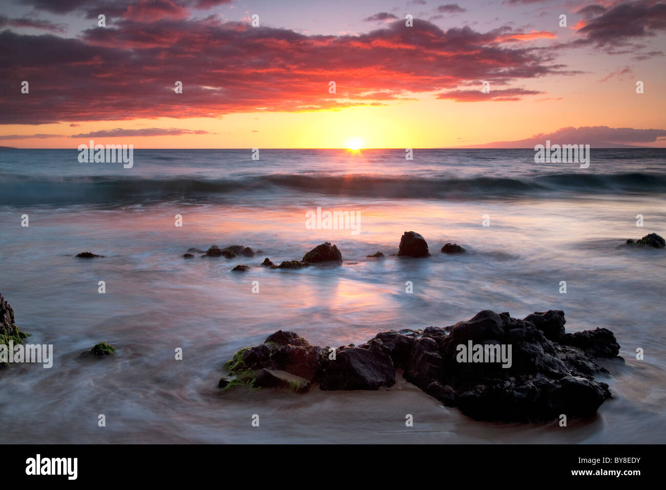 Tramonto a spiaggia di Wailea. Maui, Hawaii Foto Stock