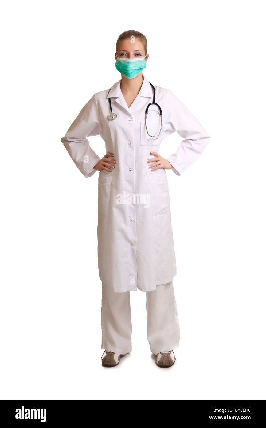 Medico donna in uniforme con uno stetoscopio Foto Stock