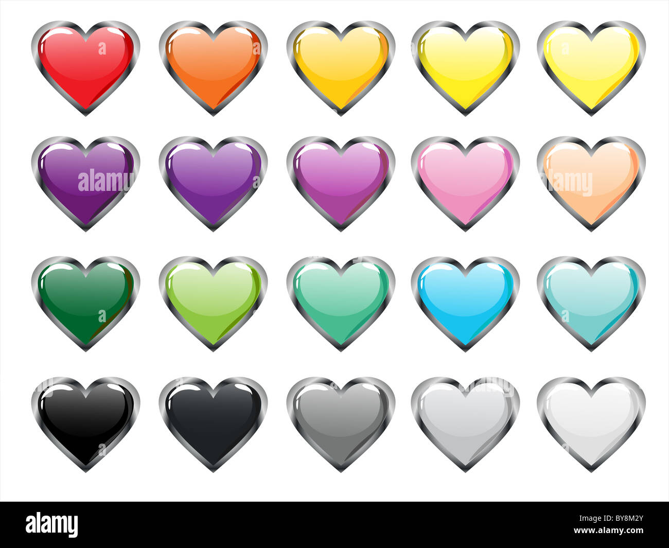 Colorate le icone di cuore Foto Stock