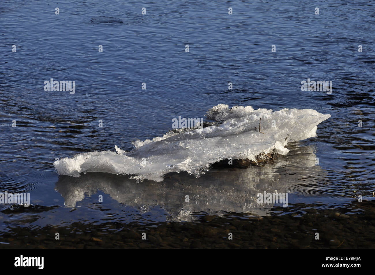 Galleggianti di ghiaccio sul fiume Foto Stock