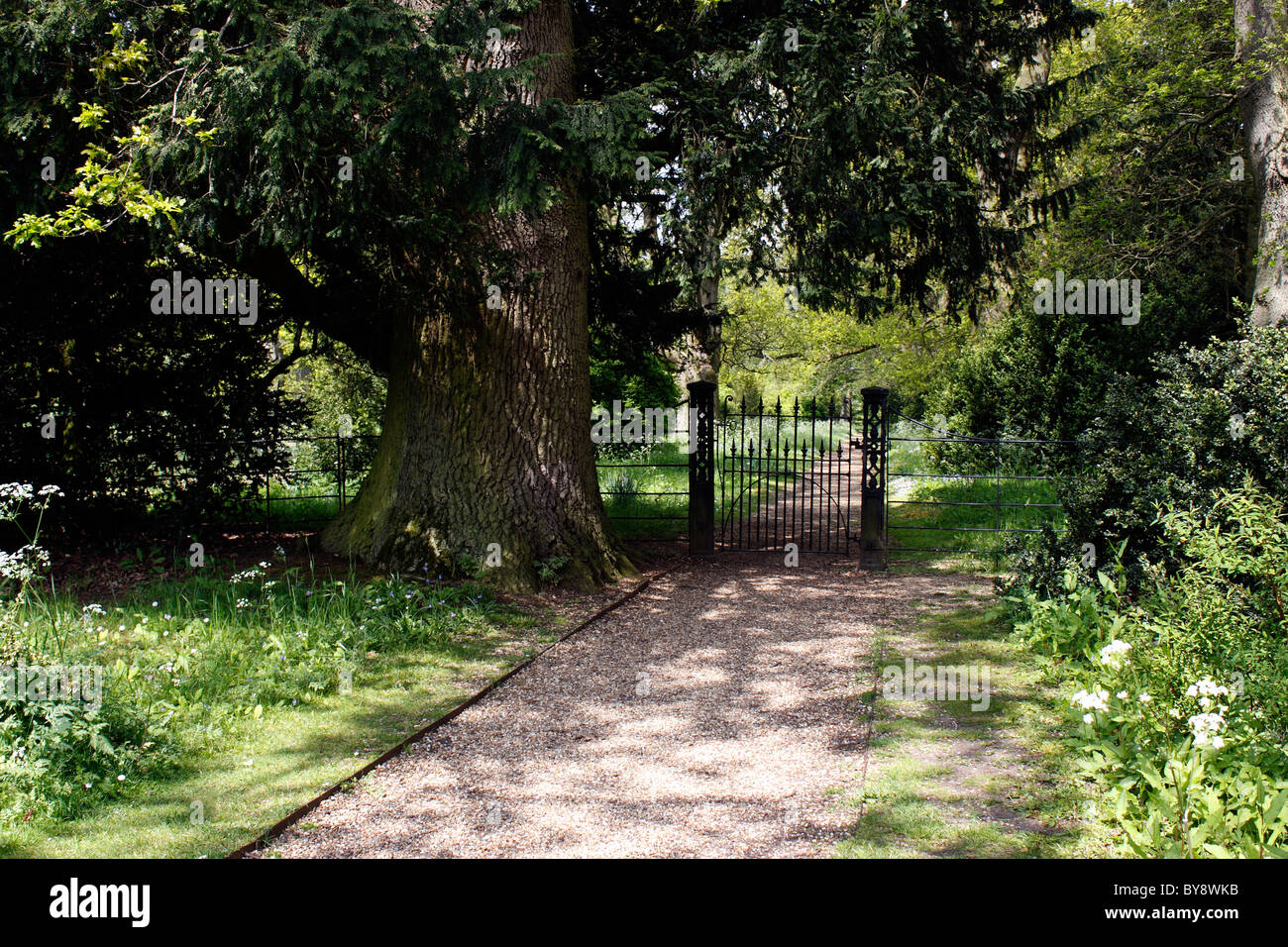 Un gateway ombreggiata in un paese di lingua inglese giardino Foto Stock