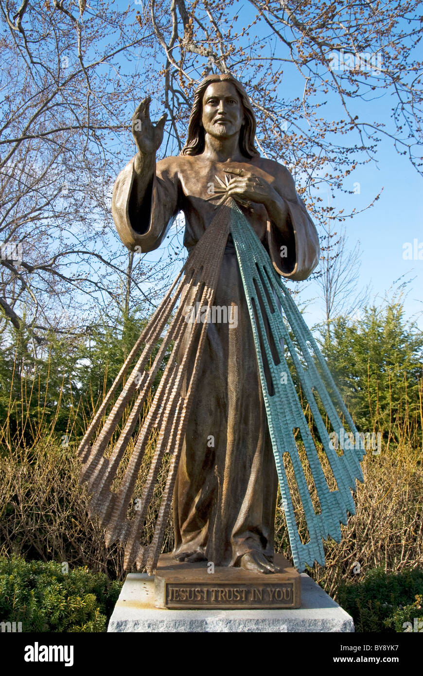 Gesù di misericordia statua presso il santuario nazionale della divina misericordia a Stockbridge, Massachussets Foto Stock