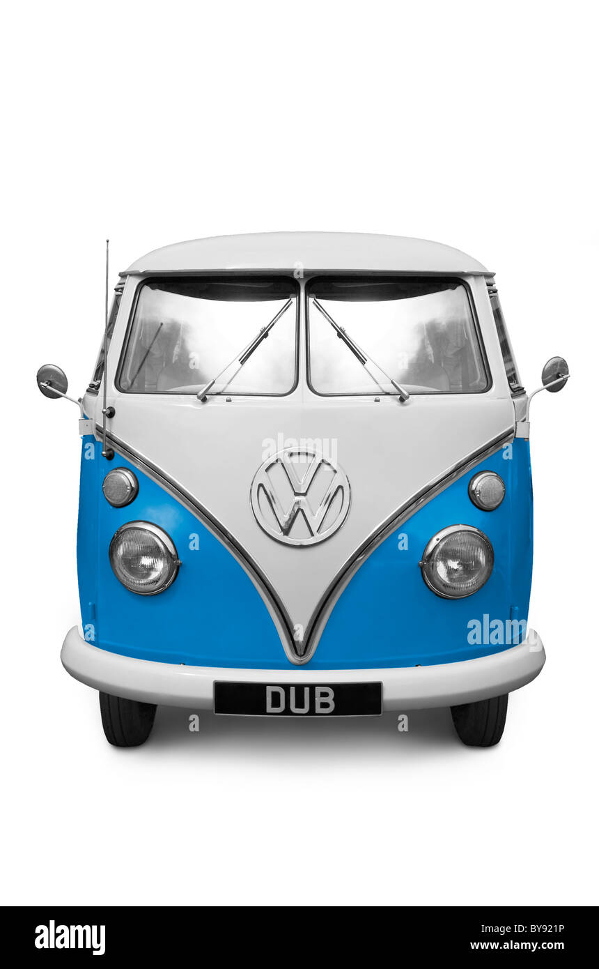 VW Devon Camper - Blu, il colore può essere regolata utilizzando Tonalità/Sat. Foto Stock