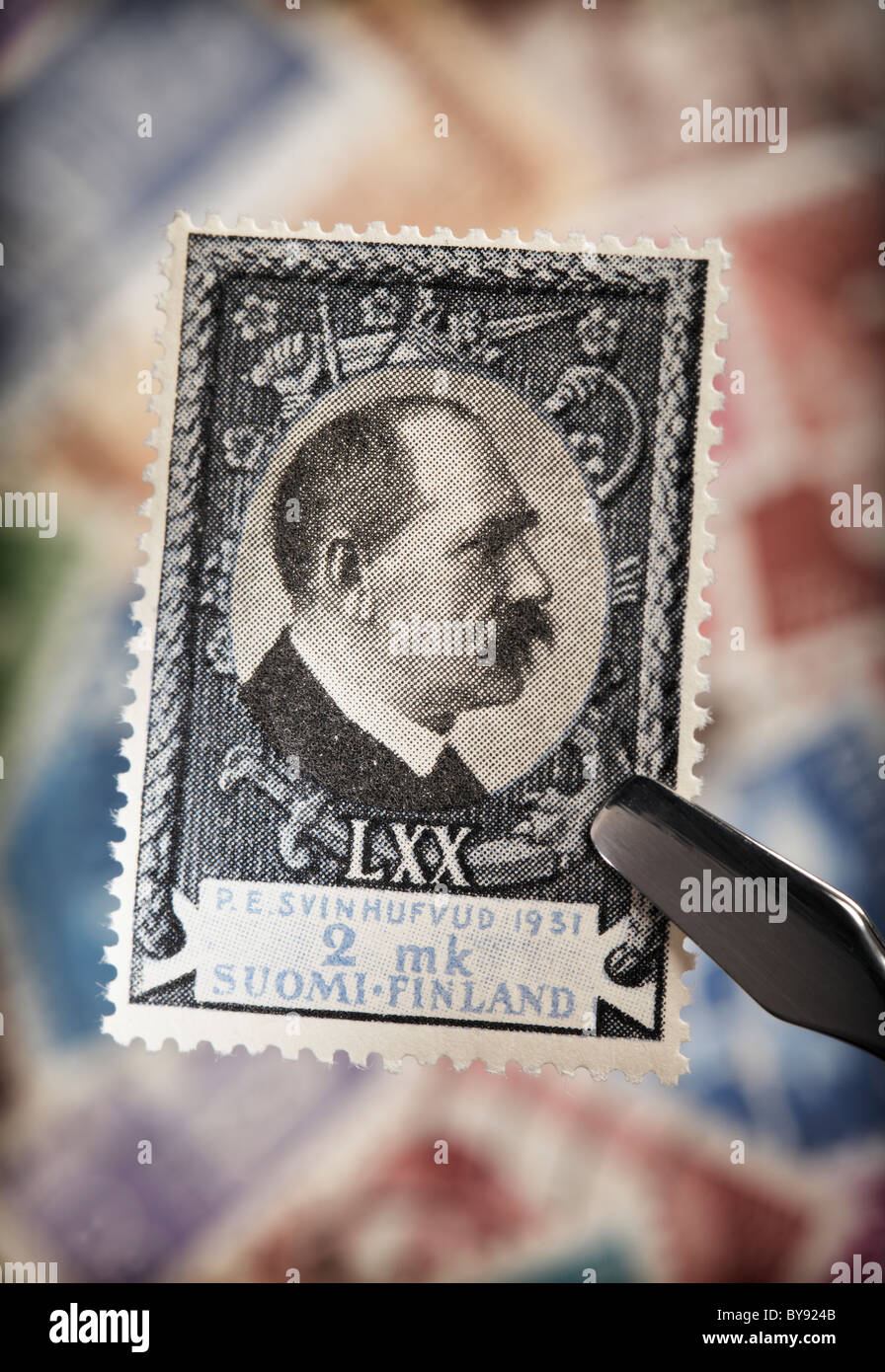 Il finlandese francobollo commemorativo dal 1930. Presidente Svinhufvud 70 anni. Foto Stock