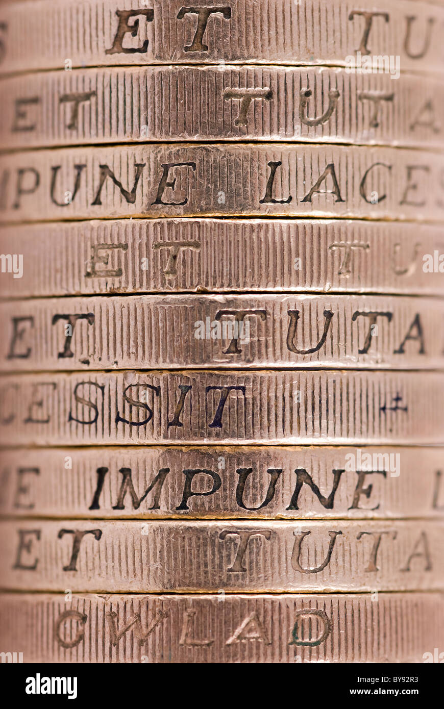 Close up di una libbra di monete Foto Stock