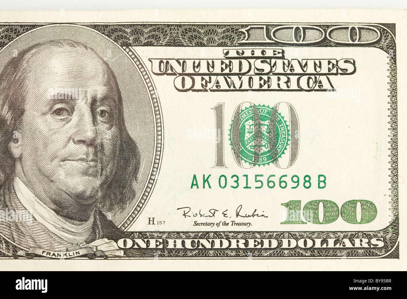 Closeup abstract di $100 bill in valuta statunitense Foto Stock