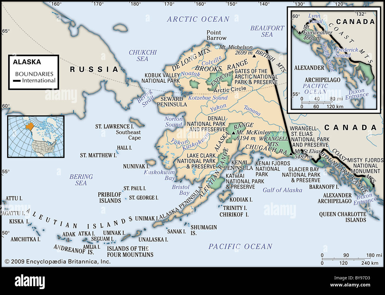 Cartina Fisica dell'Alaska Foto Stock