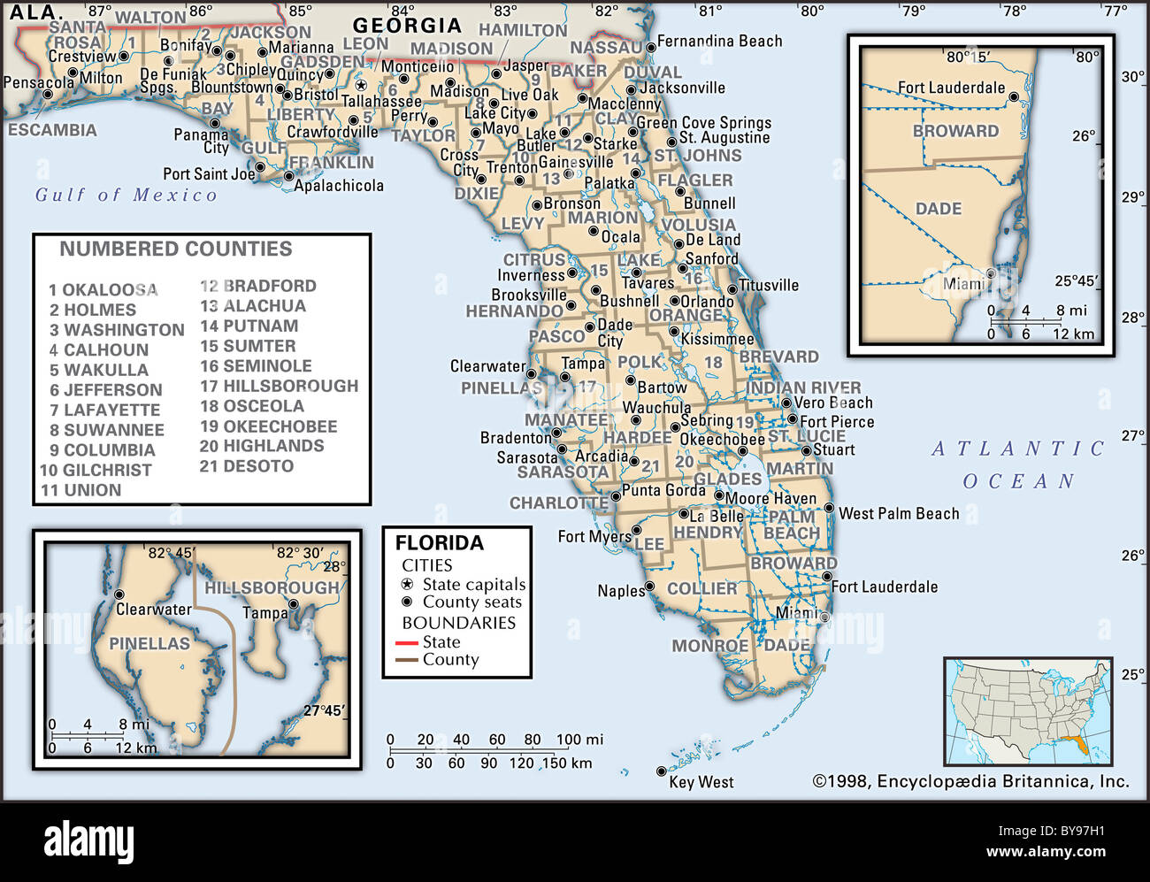 Mappa Politico della Florida Foto Stock