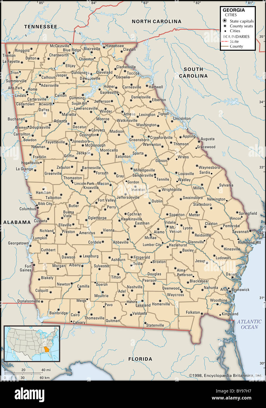 Mappa politici della Georgia Foto Stock