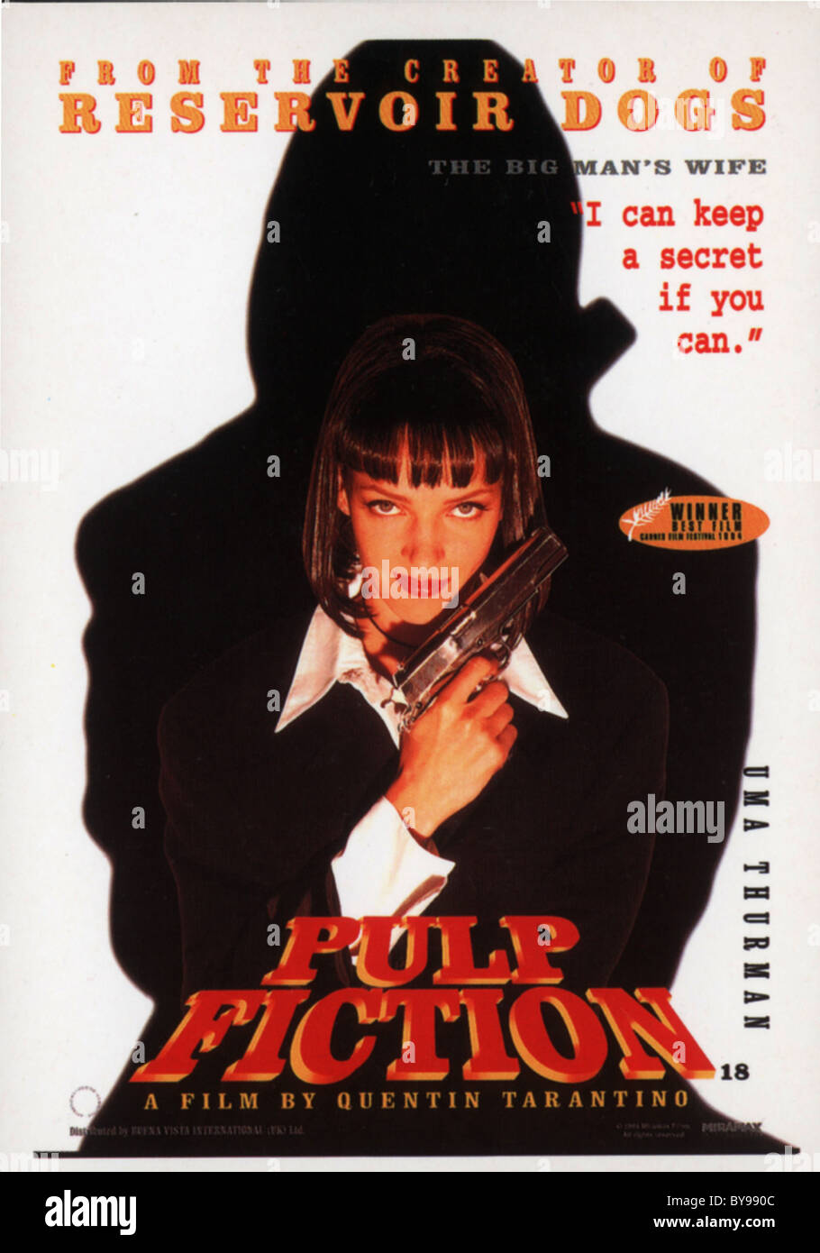Pulp Fiction Anno : 1994 - USA Direttore : Quentin Tarantino Uma Thurman film poster (USA) Golden Palm Cannes 1994 Foto Stock