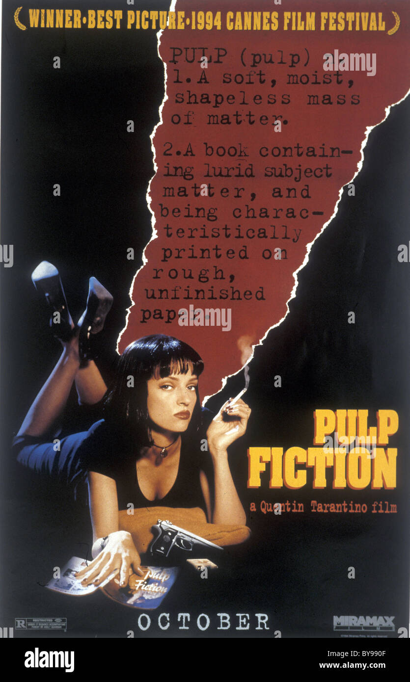 Pulp Fiction Anno : 1994 - USA Direttore : Quentin Tarantino Uma Thurman film poster (USA) Golden Palm Cannes 1994 Foto Stock
