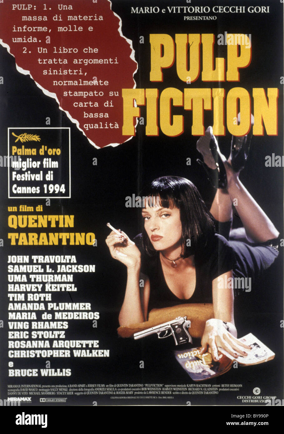 Pulp Fiction Anno : 1994 - USA Direttore : Quentin Tarantino Uma Thurman film poster (Si) Golden Palm Cannes 1994 Foto Stock