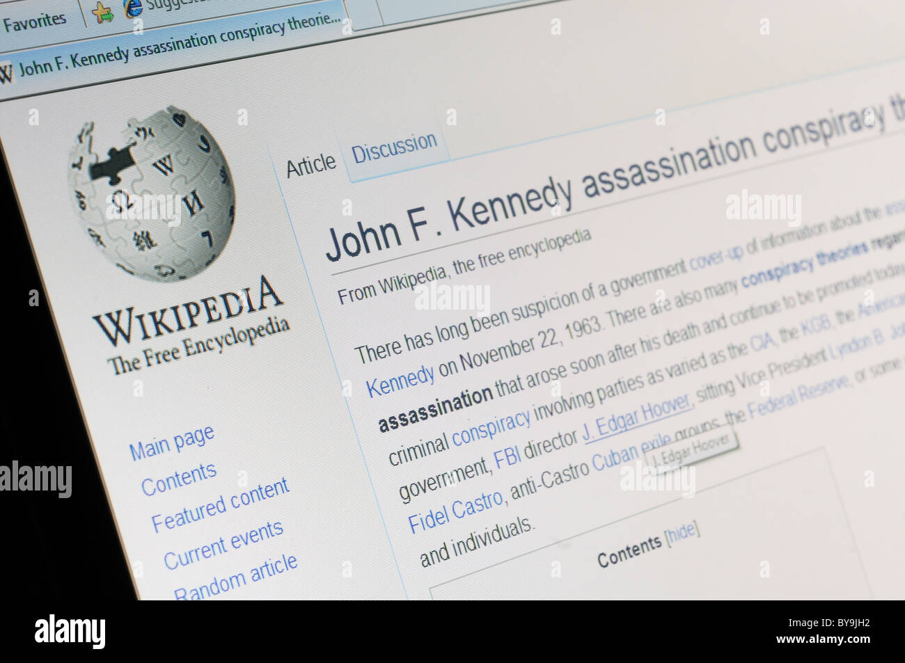 Una ricerca di Wikipedia per l'assassinio di John F. Kennedy Foto Stock